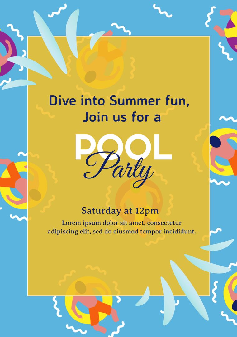 Colorful Summer Pool Party Invitation with Fun Swimmers Design - Download Free Stock Images Pikwizard.com