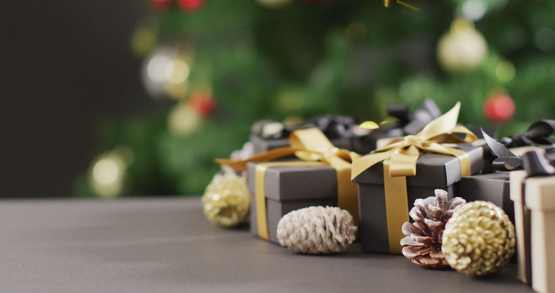 Elegant Christmas Gifts with Pine Cones in Holiday Setting