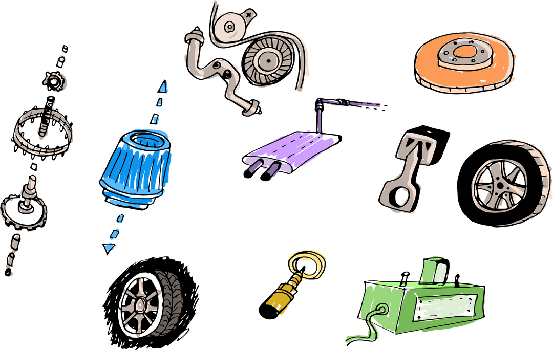 Colorful Transparent Car Parts Icon Set for Automotive Design