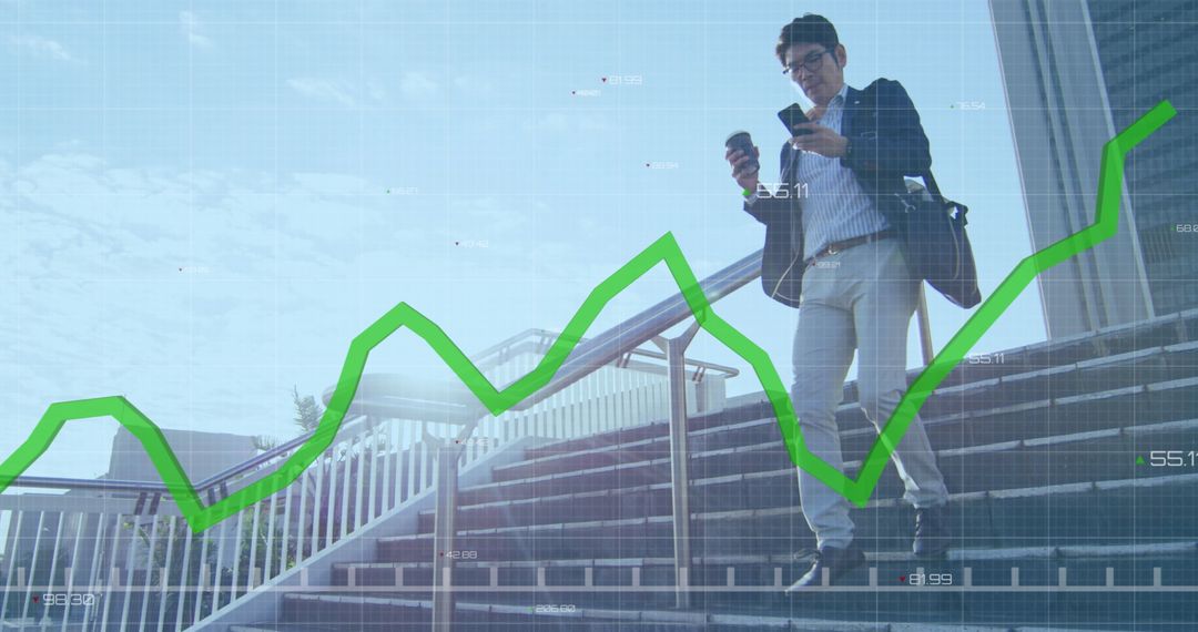 Asian Businessman Using Smartphone for Stock Market Analysis