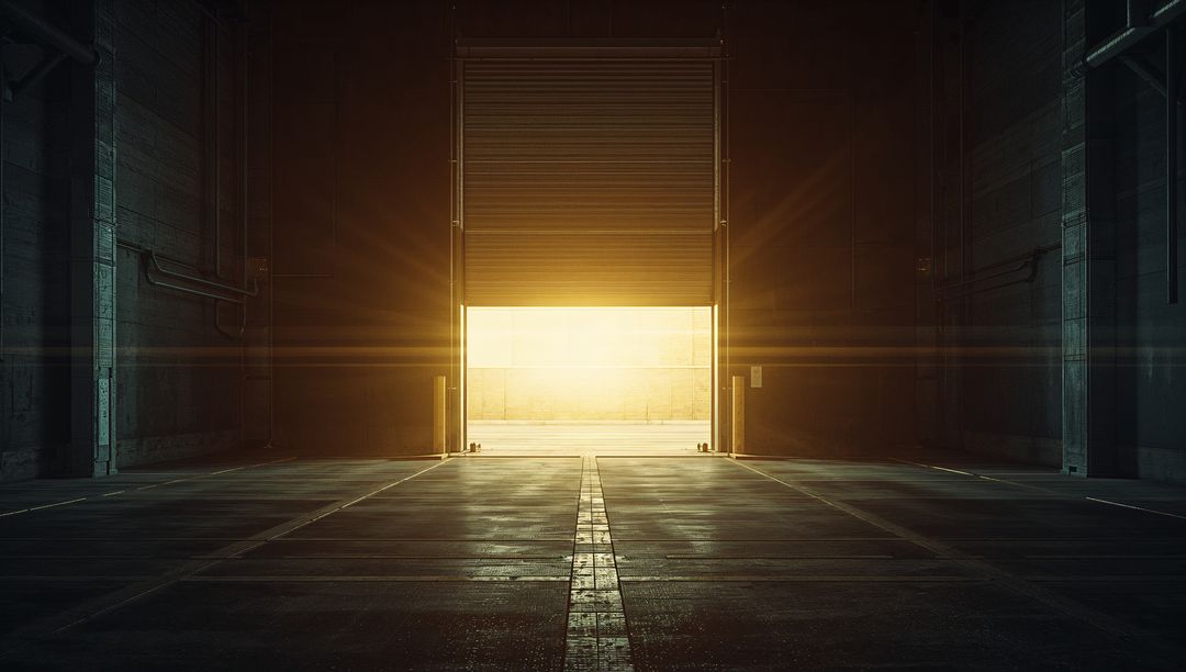 Sunrays Penetrate through Open Shutter in Warehouse