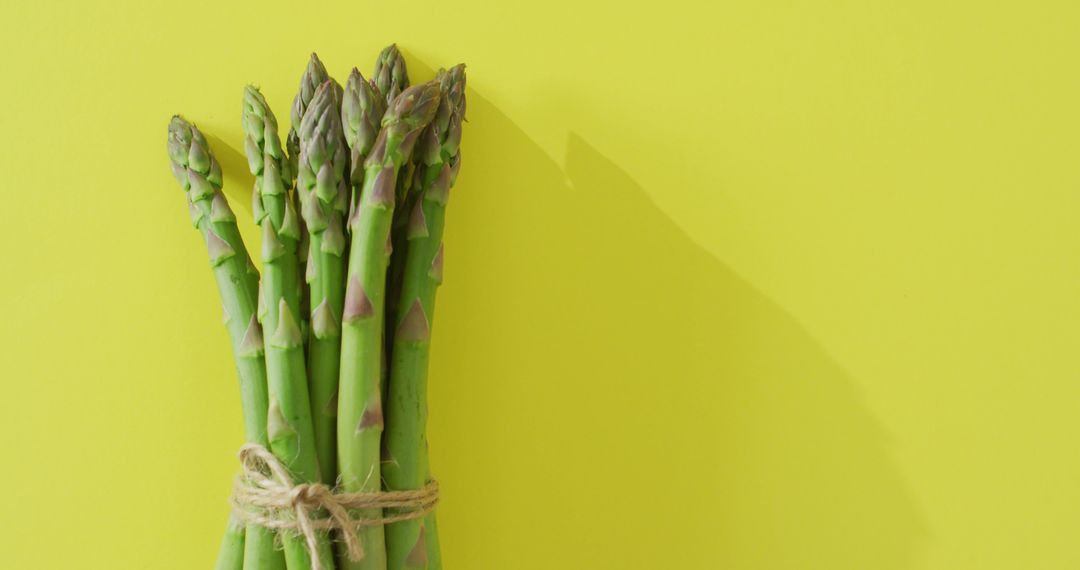 Image of bundle of fresh asparagus with copy space over green background - Free Images, Stock Photos and Pictures on Pikwizard.com