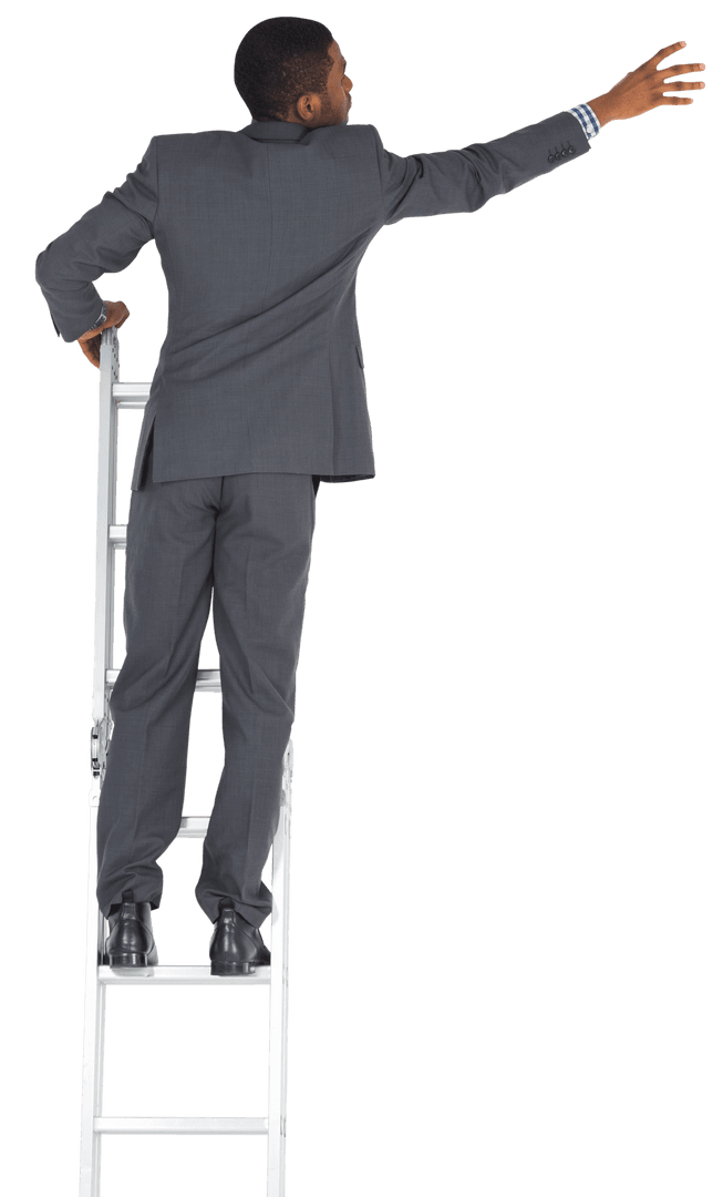 Businessman Reaching from Ladder on Transparent Background