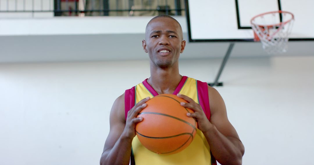 African American Basketball Player Ready for Game in Gym