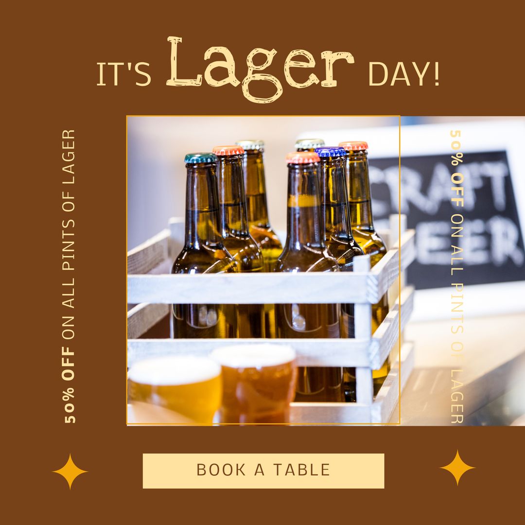 Lager Day Celebration Promotion Featuring Beer Bottles and Draft Beers - Download Free Stock Templates Pikwizard.com