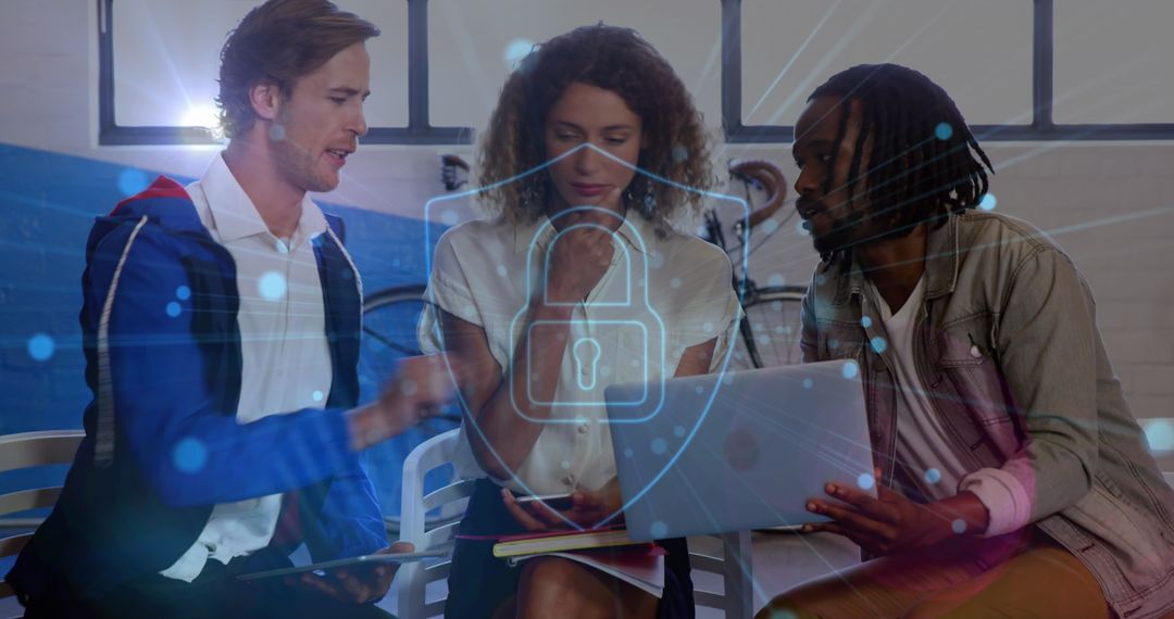 Diverse Team Discussing Cybersecurity Solutions with a Focused Expression