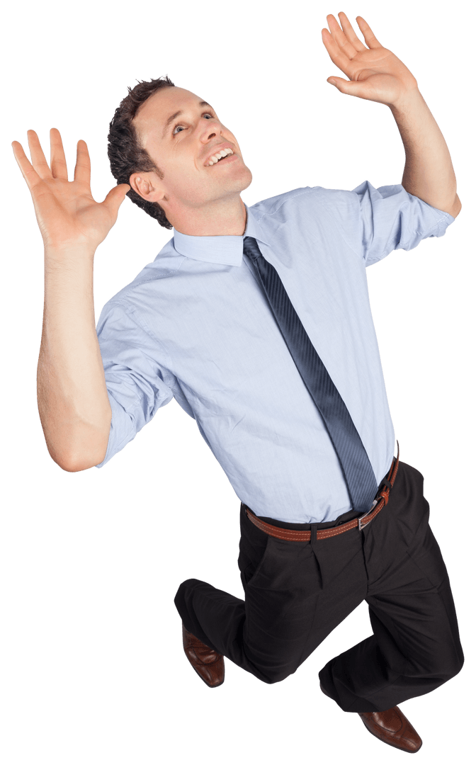 Ecstatic Businessman Celebrating Success Pose Transparent Background