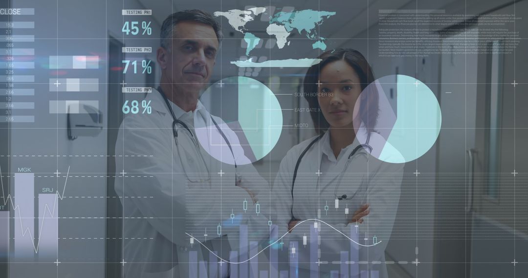 Doctors Analyzing Financial Data Overlay in Medical Environment