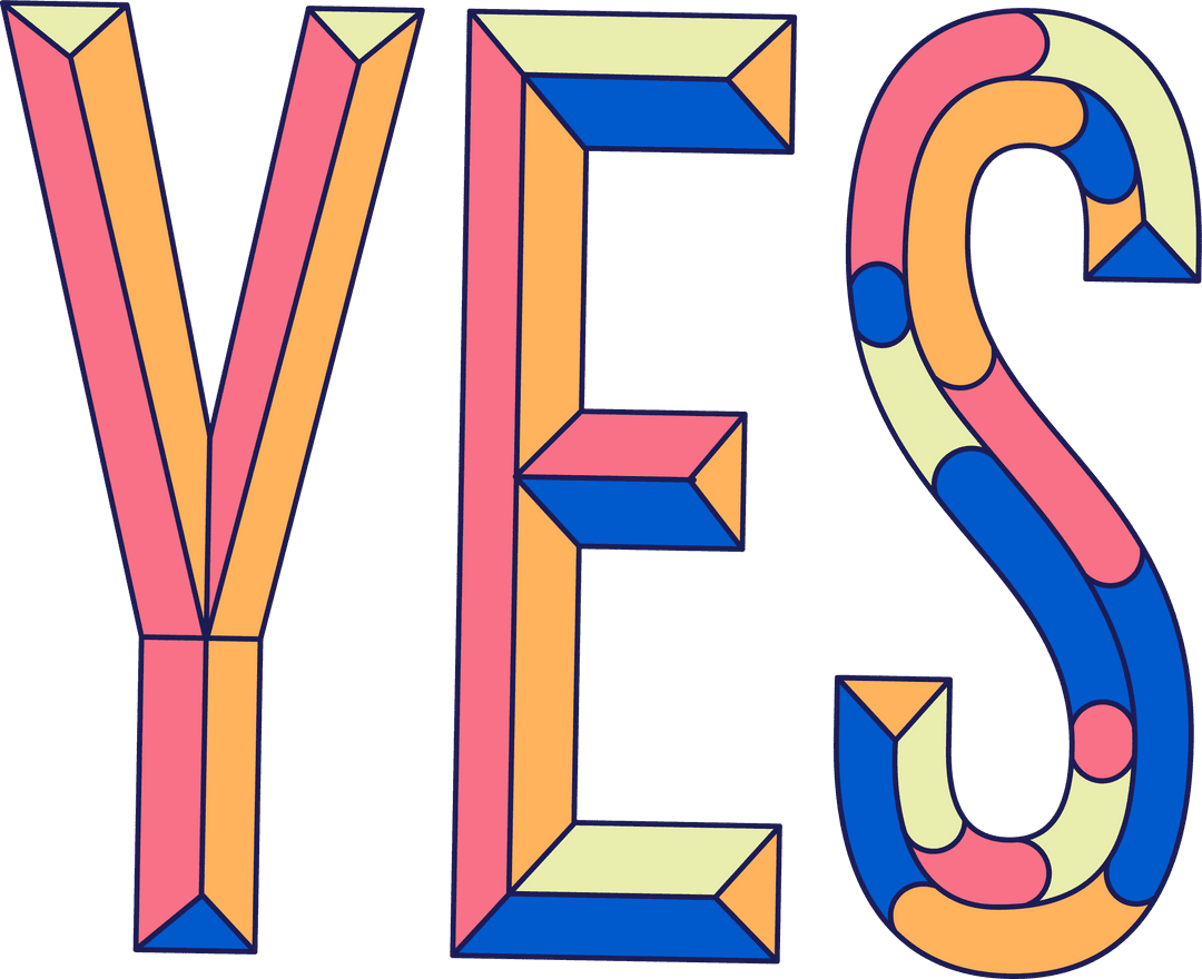 Colorful 3D Typography 'YES' on Transparent Background