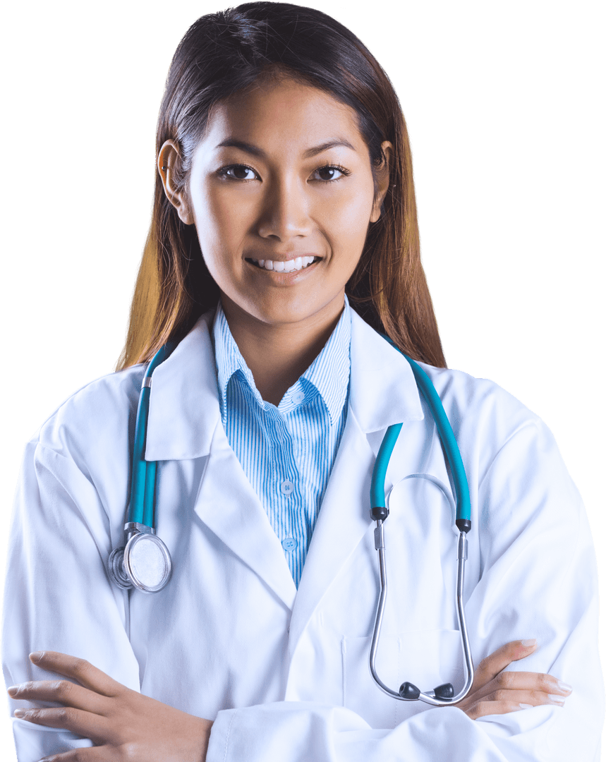 Confident Asian Doctor with Stethoscope on Transparent Background
