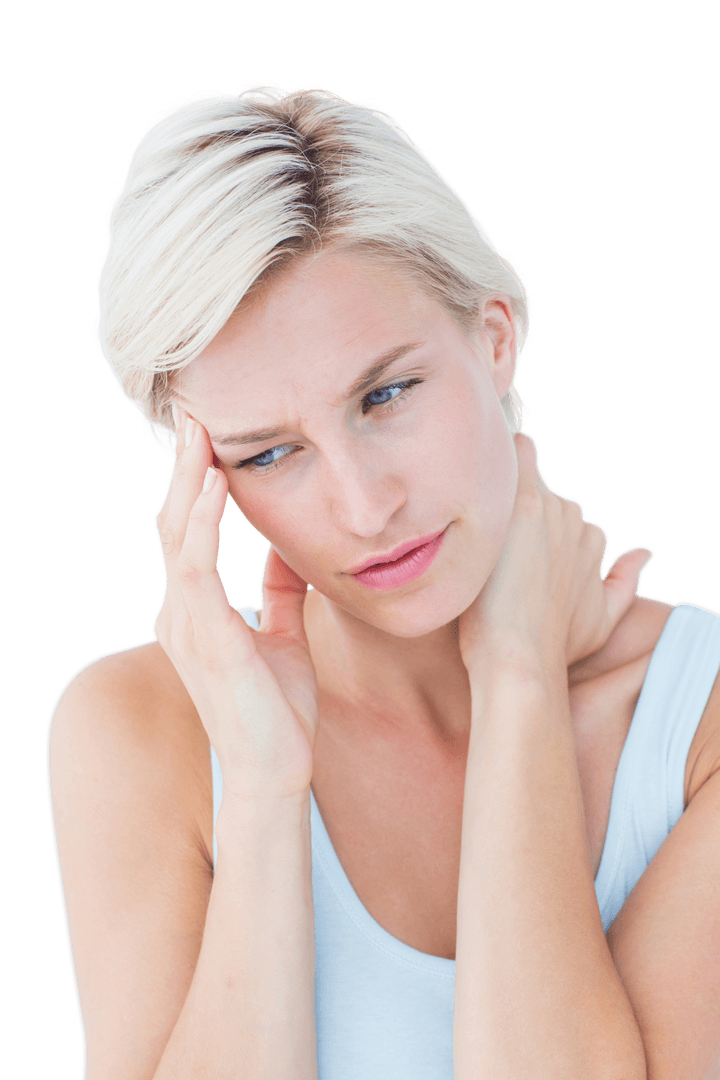 Transparent Image of Woman With Neck Pain in White Tank Top