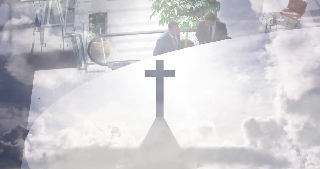 Corporate Business Discussion in Modern Atrium Space