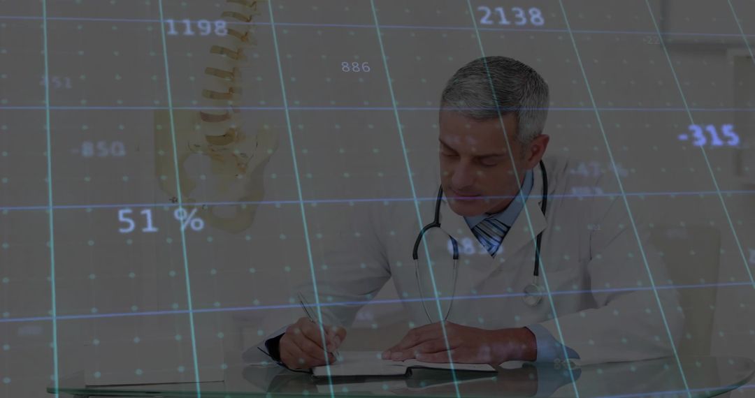 Doctor Analyzing Spinal Data in Futuristic Healthcare Setting