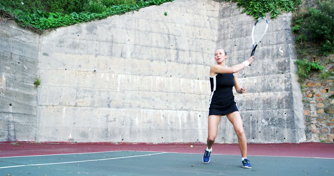 Young Woman Playing Tennis on Outdoor Court - Free Images, Stock Photos and Pictures on Pikwizard.com