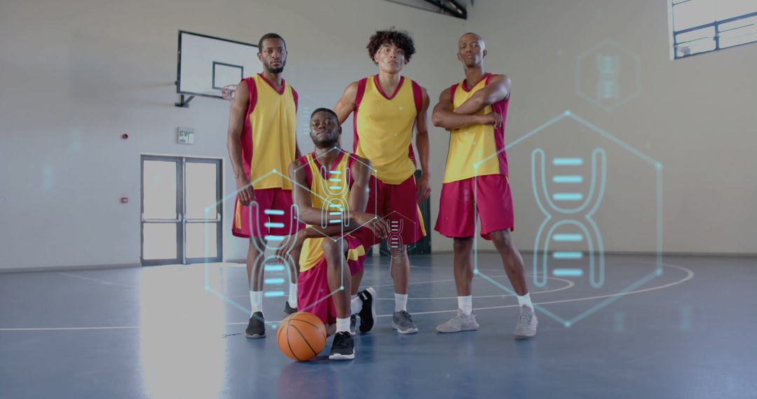 Basketball Team Technology Overlay Illustrating Data and Analytics