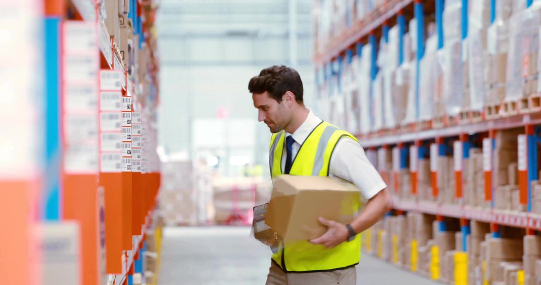 Warehouse Worker Managing Inventory with Barcode System