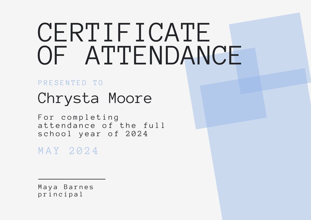 Minimalist Certificate of Attendance for School Year Completion - Download Free Stock Templates Pikwizard.com