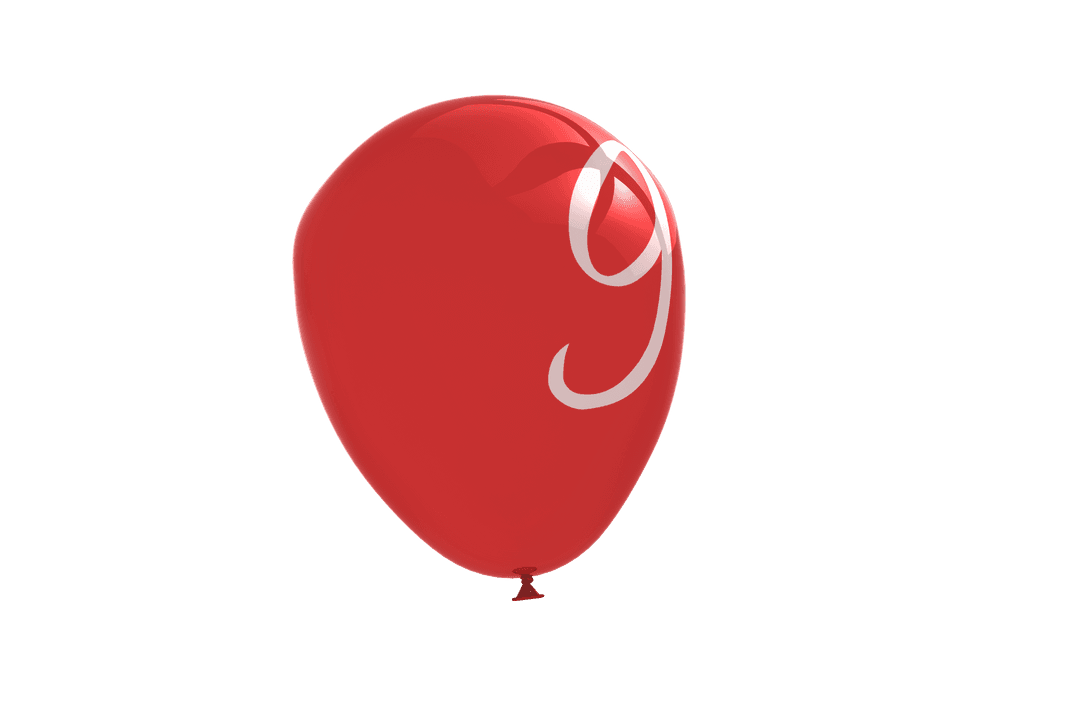 Red 9 Balloon Transparent Illustration for Numbers and Symbols Concepts