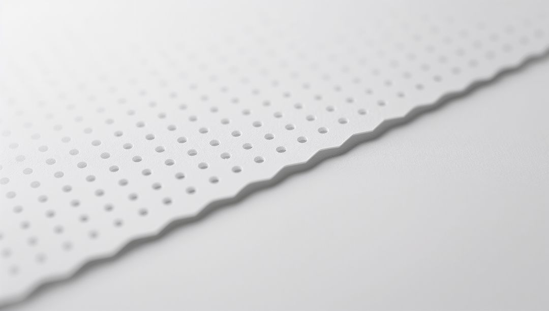 White Perforated Panel with Scalloped Edge and Circular Hole Grid Closeup Texture