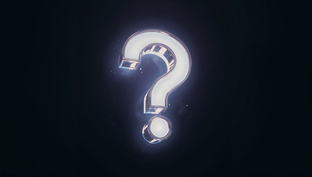 3D Neon Question Mark with Glowing Lights in Dark Void