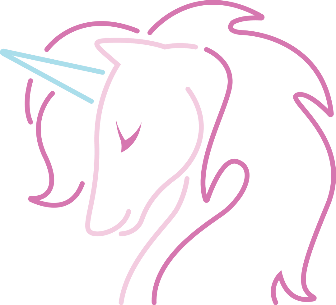 Transparent Neon Pink Unicorn Illustration on Transparent Background