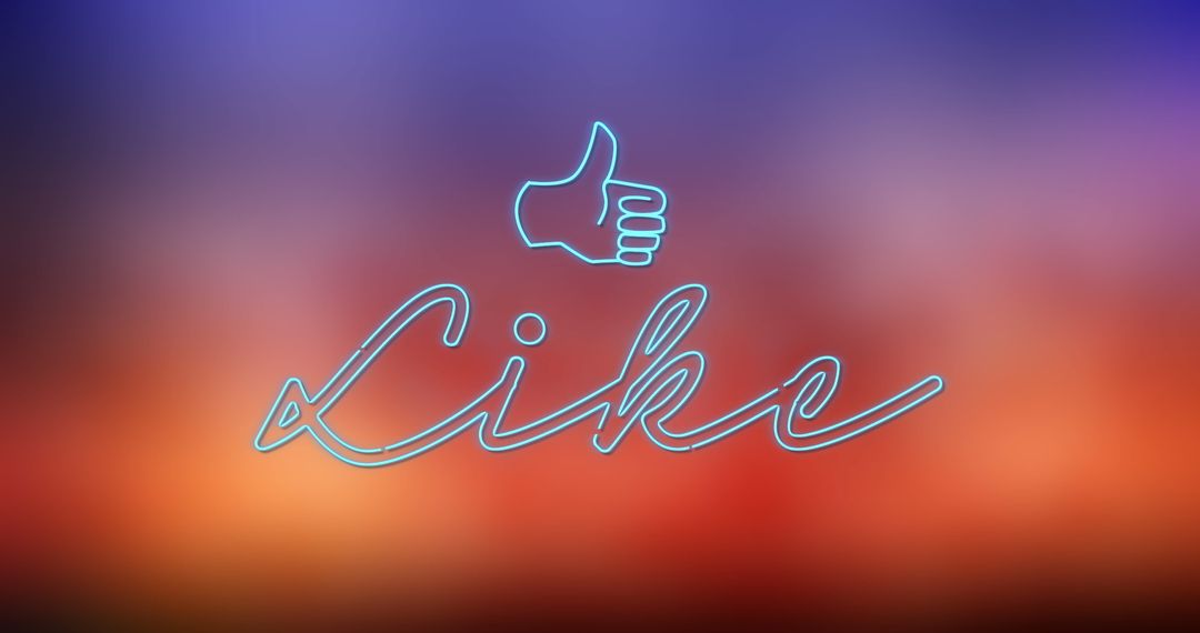 Neon Blue Like Text with Thumb Icon on Gradient Background