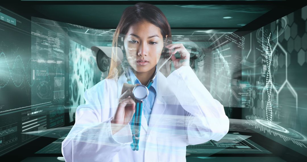 Futuristic Medical Technology with Focused Female Scientist