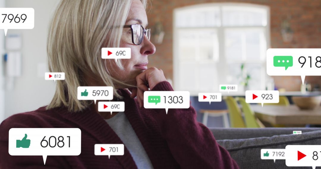 Mature Woman Engaged with Social Media at Home, Monitoring Feedback