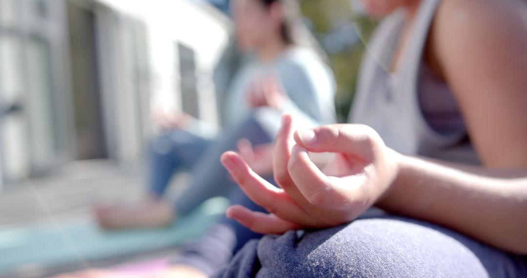 Peaceful Yoga Practice on Sunny Terrace Journey to Wellbeing - Free Images, Stock Photos and Pictures on Pikwizard.com