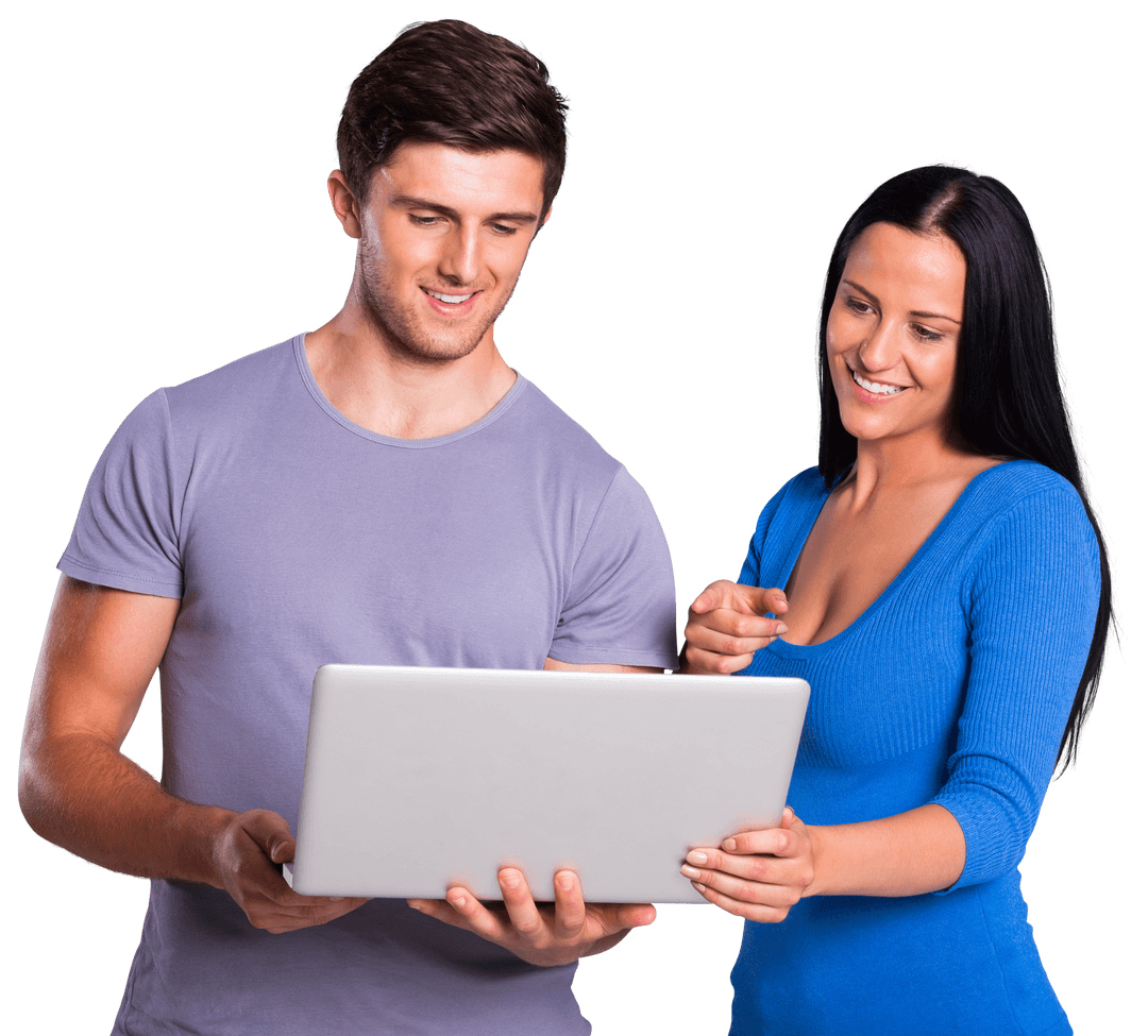 Transparent Couple Using Laptop for Collaborative Working