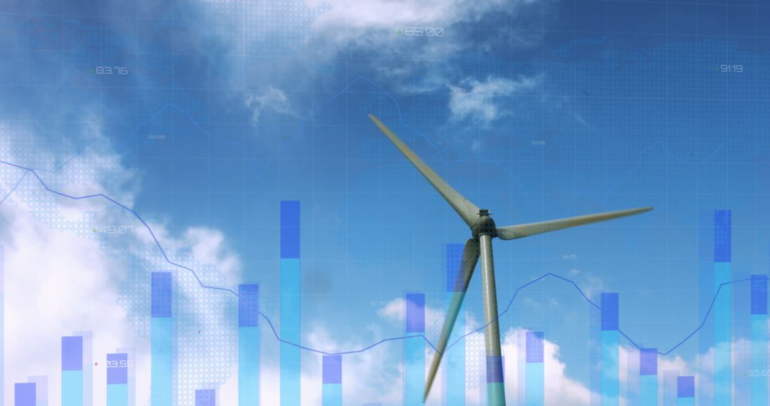 Wind Turbine and Data Graphs Symbolizing Renewable Energy Progress