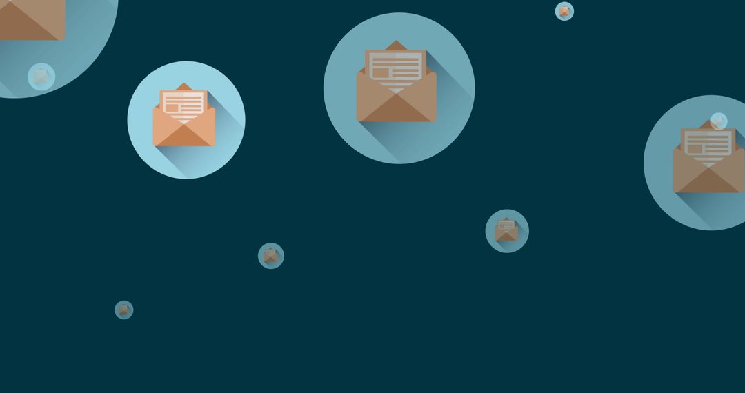 Digital Mail Envelopes on Floating Blue Bubbles Background