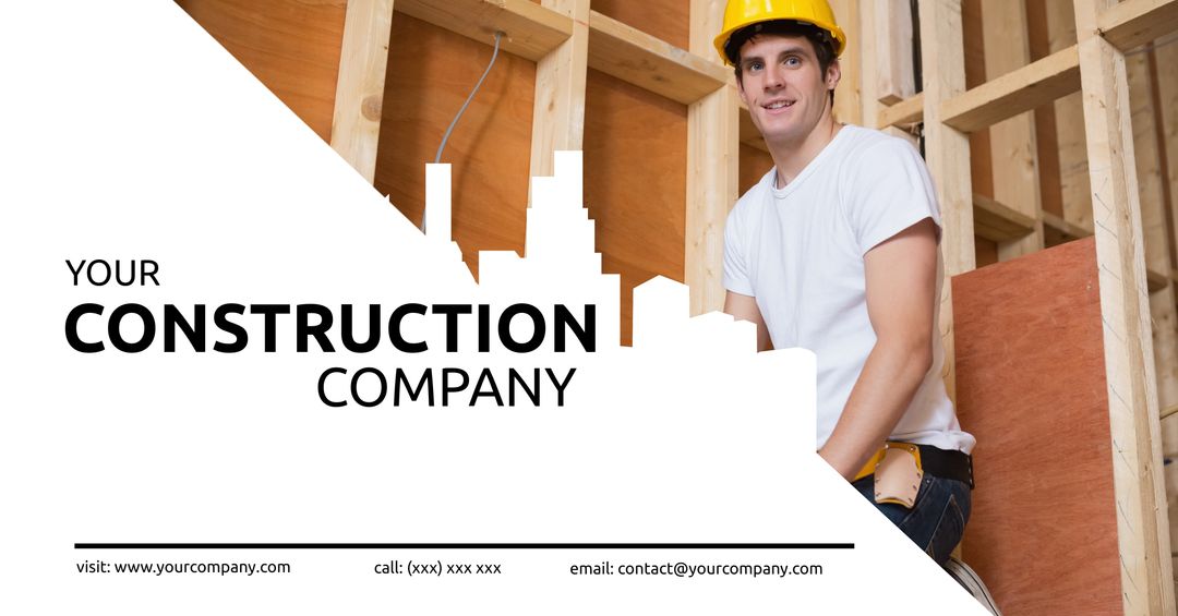 Construction Company Advertisement with Industrial Worker in Helmet - Download Free Stock Templates Pikwizard.com