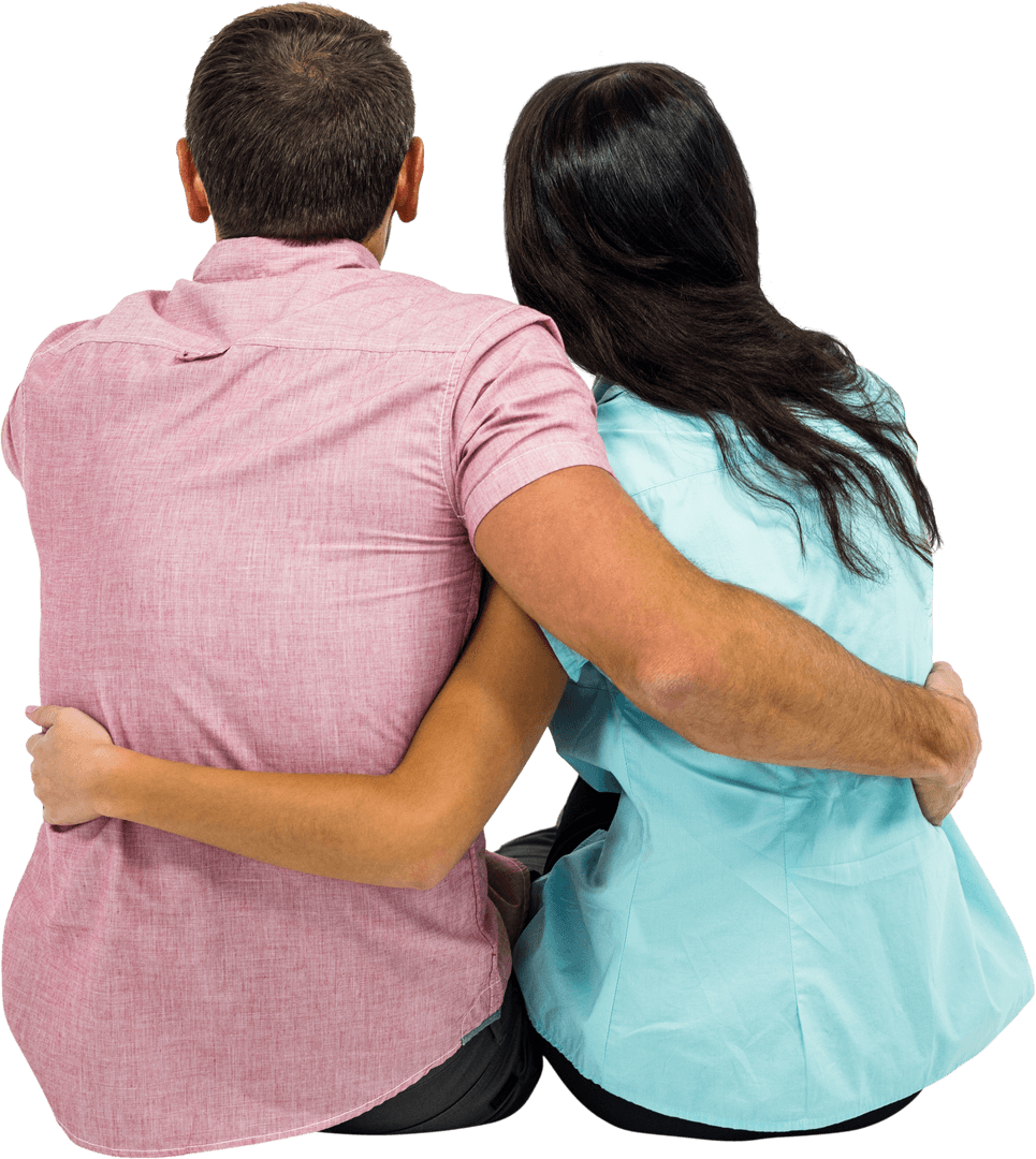 Rear View of Couple Sitting Together on Transparent Background