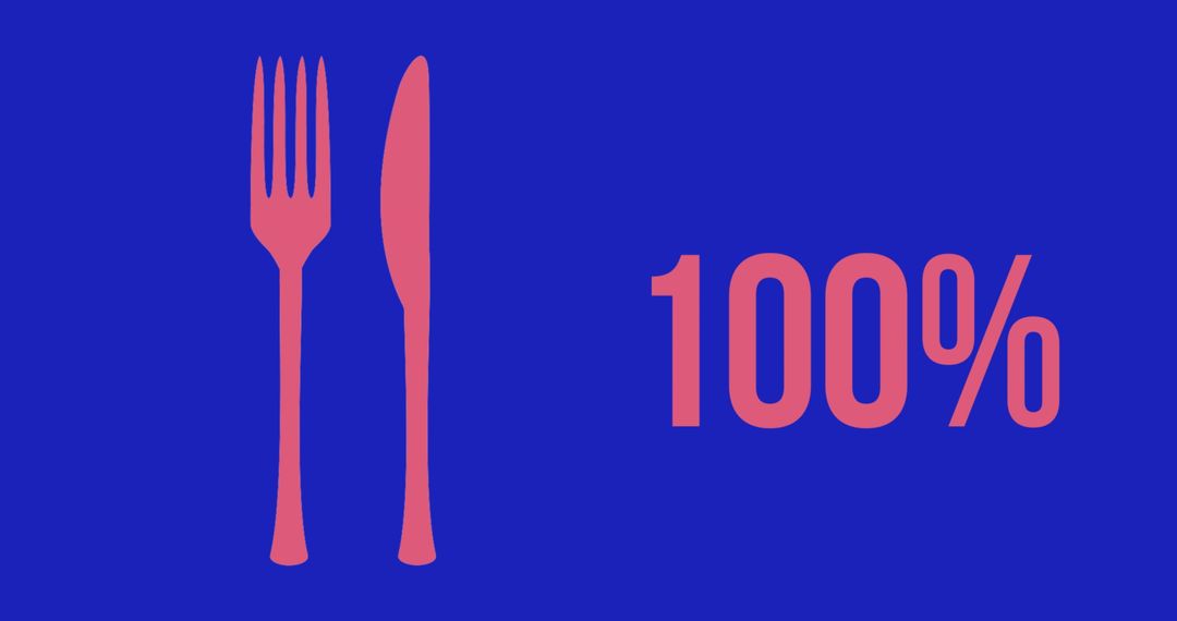 Animated Pink Percent Indicator with Fork and Knife on Blue