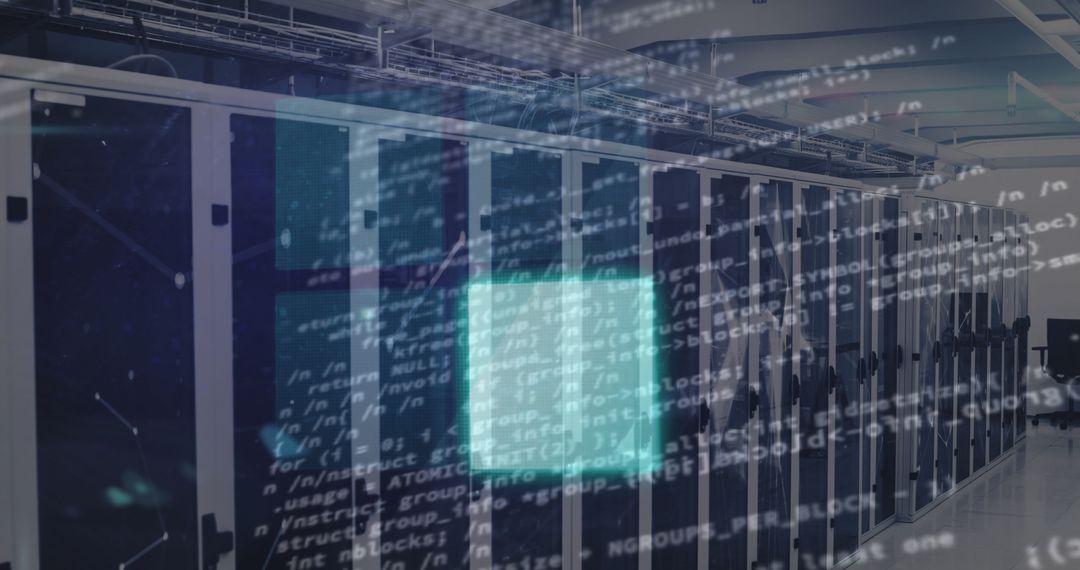 Server Room and Digital Interface with Holographic Displays