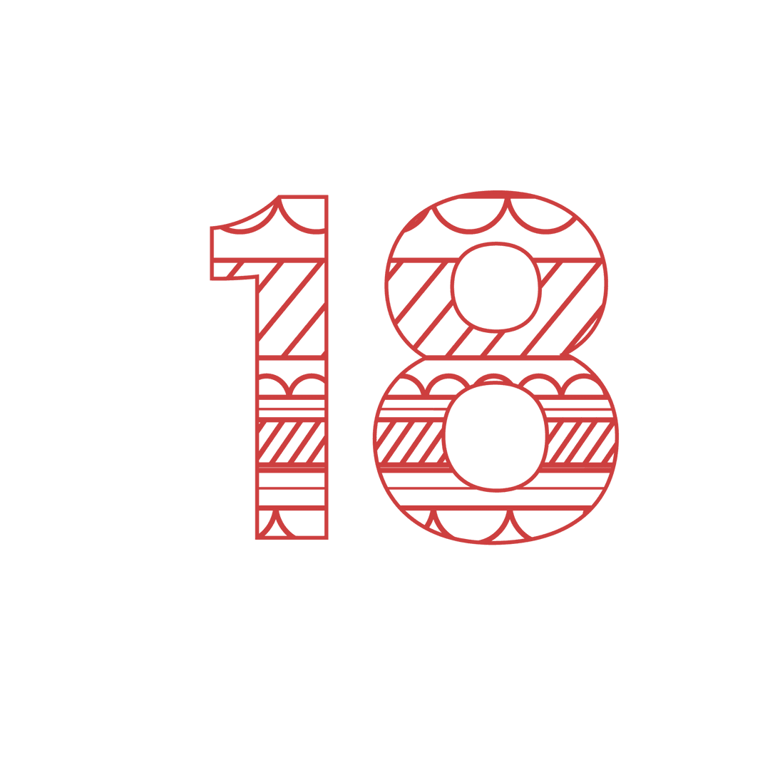 Patterned Red 18 Number on Transparent Background