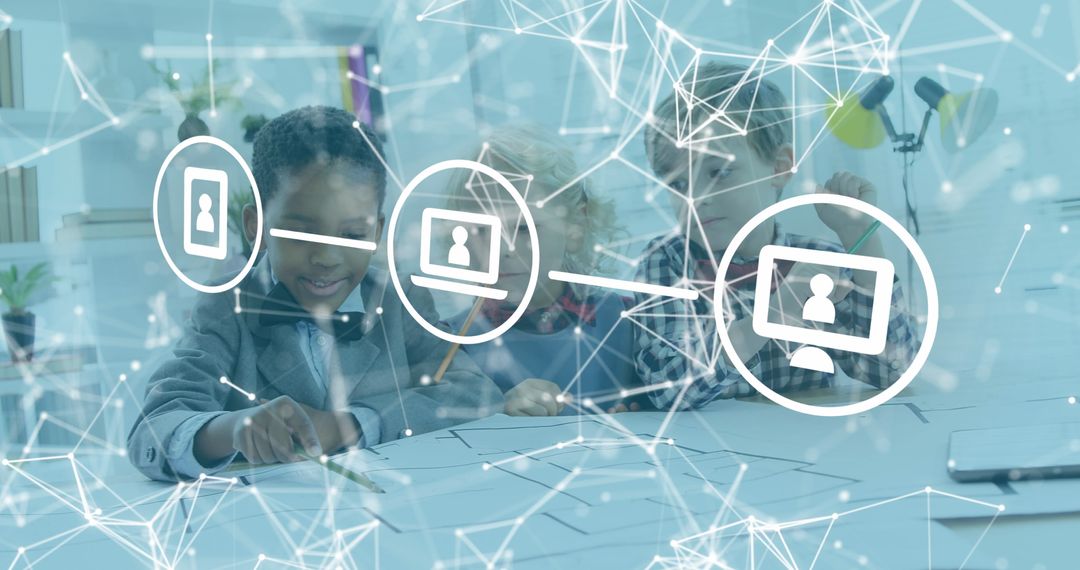 Diverse Students Engaging with Digital Technology in Classroom