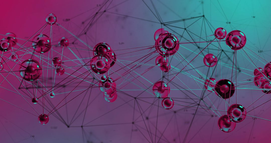 Abstract 3D Network of Spheres and Lines on Pink Green Background