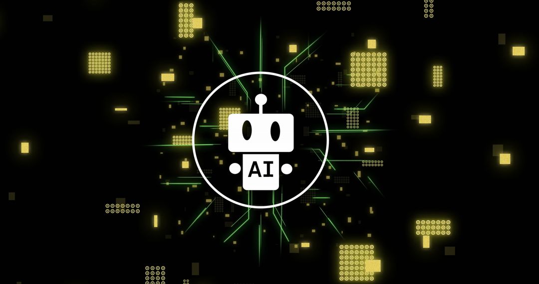AI Robot Icon Amidst Digital Data Visualization