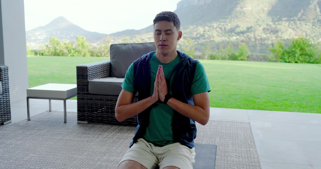 Serene meditation outdoors asian male practicing mindfulness