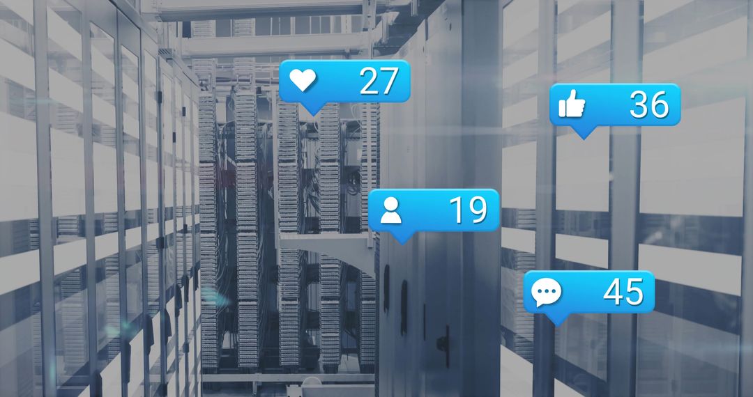 Data Center Server Racks with Social Media Overlays Representing Network Engagement
