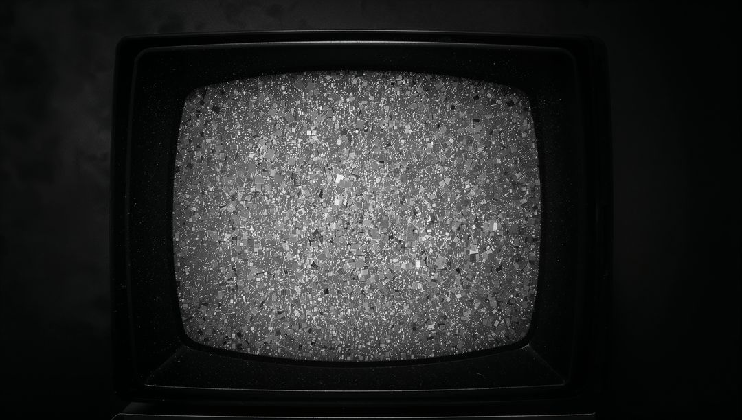 Vintage CRT Television Showing Static in Dimly Lit Room