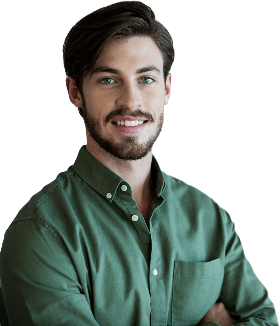 Smiling Young Man in Green Shirt with Transparent Background