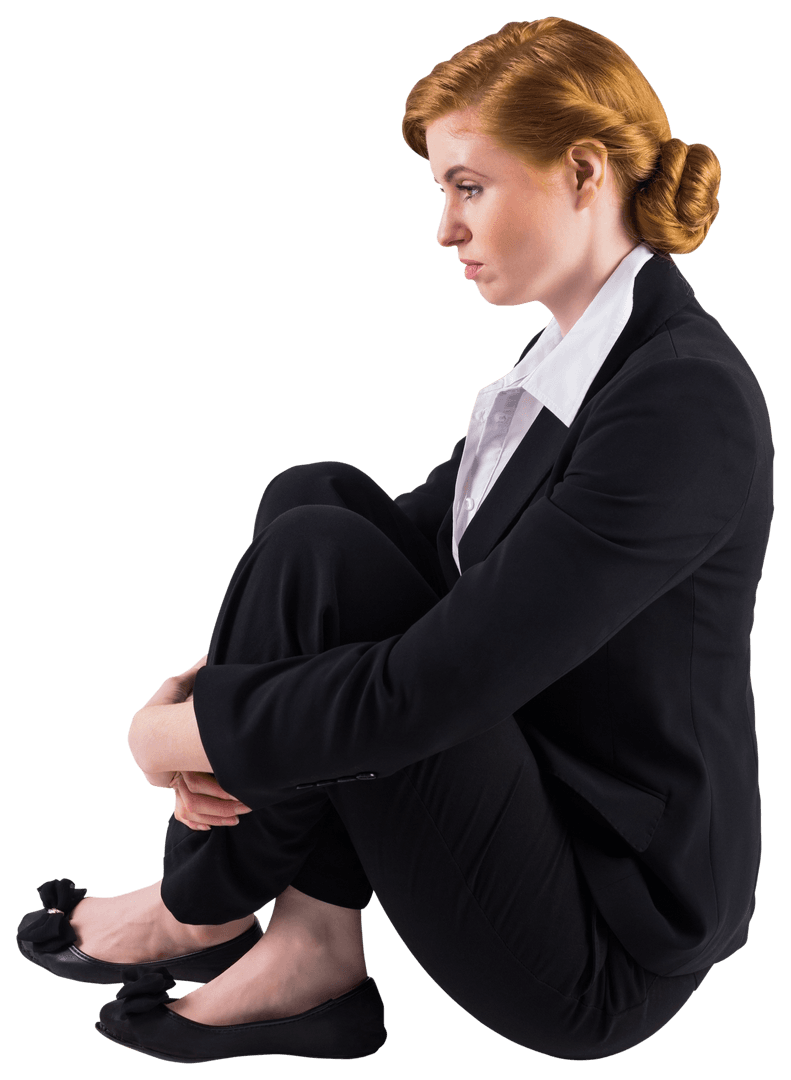 Transparent Redheaded Businesswoman Sitting Unhappily