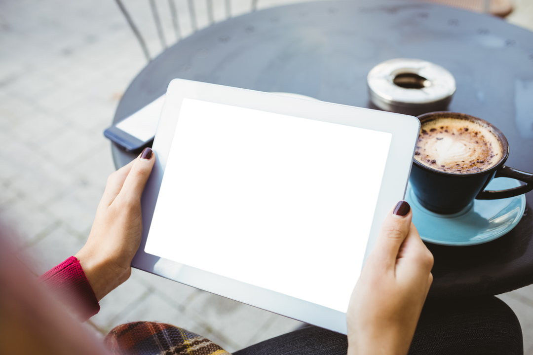 Transparent Digital Tablet on Cafe Table with Coffee Cup - Download Free Stock Images Pikwizard.com