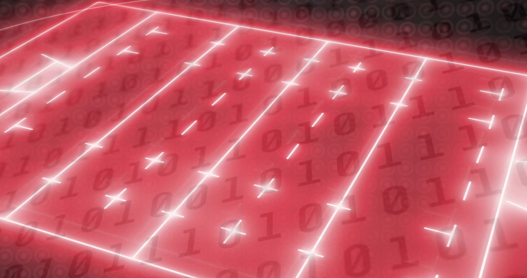 Futuristic Neon Sports Field with Patterns and Binary Code Motifs