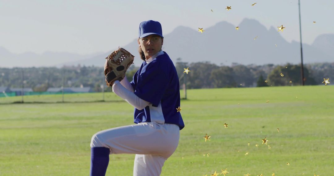 Female Baseball Pitcher Executing Pitch in Outdoor Game