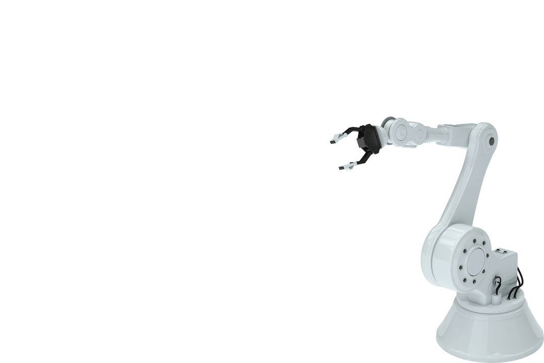 White robotic arm on transparent background with copy space