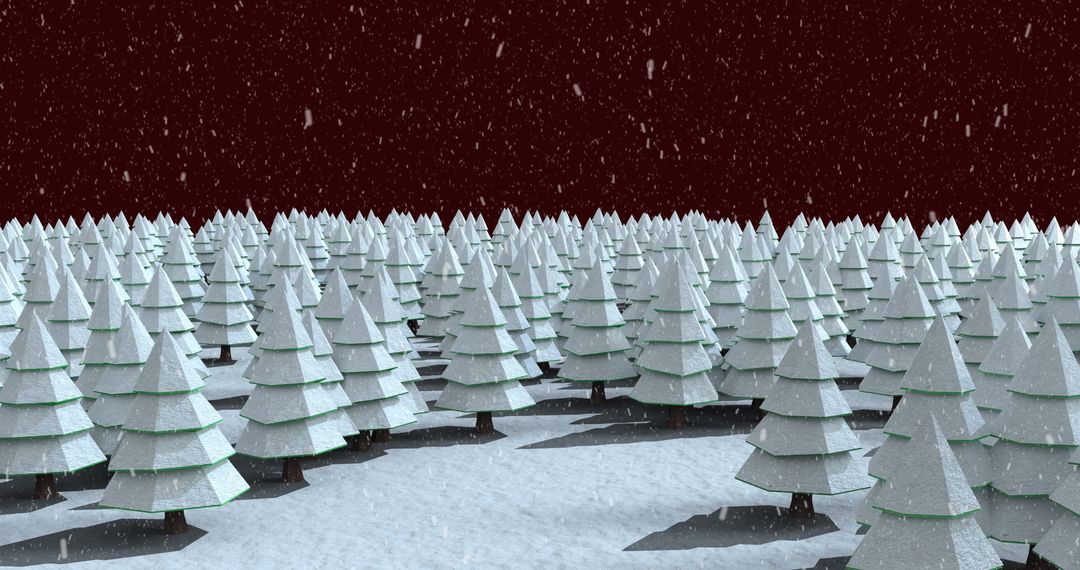 Snow Falling Over White Fir Trees in Winter Landscape